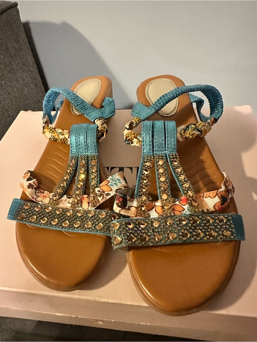 Turquoise Embellished Women’s Sandals - Stylish Summer Slip-Ons